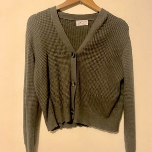 Green Cropped Waffle Knit Sweater